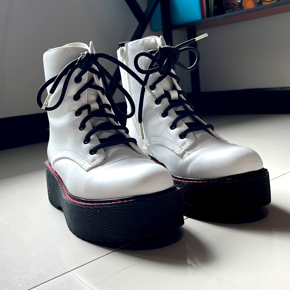 White and Black Platform Boots
